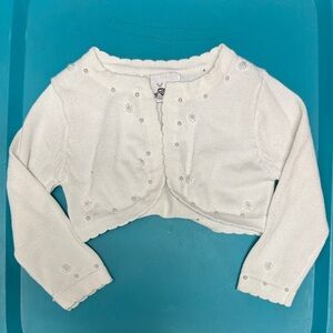 Rare Editions White Knit Cropped Cardigan with Pearls NWOT